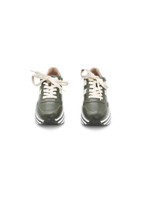 Green and beige leather sneakers