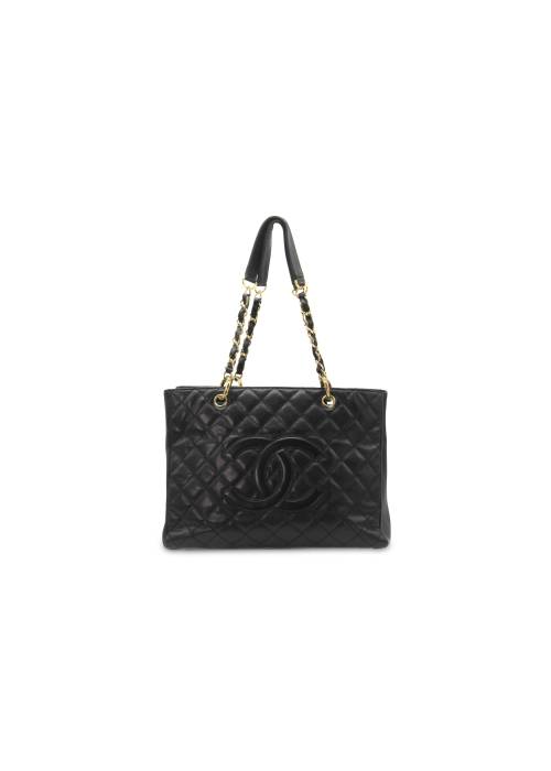 Black grained leather tote bag