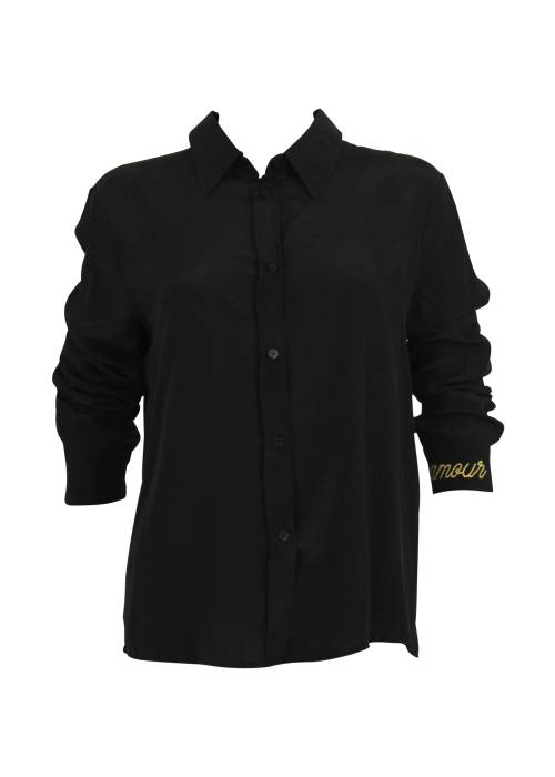 Chemise noire avec "amour" brodé en fil métallique