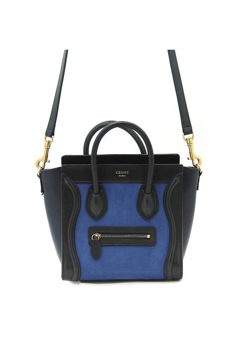 Luggage small bag in blue and black bi-material leather