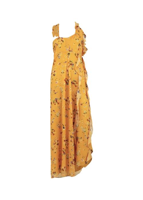 Gelbes langes Kleid mit Blumenprint