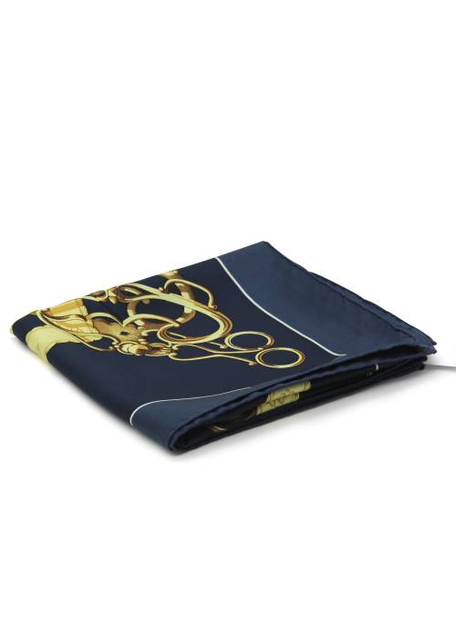 Navy blue and gold silk scarf