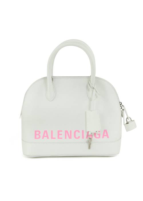 White and pink leather city bag