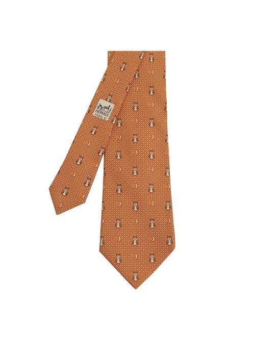 Cravate orange en soie avec motifs chouettes
