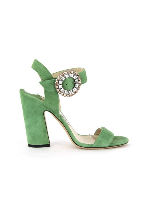 Green sandals with suede heels