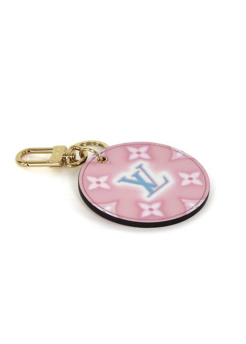 Pink and blue leather key ring