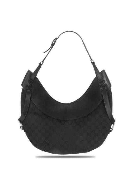 Black fabric and leather bag