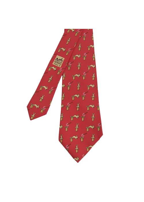 Red tie with rabbit motif