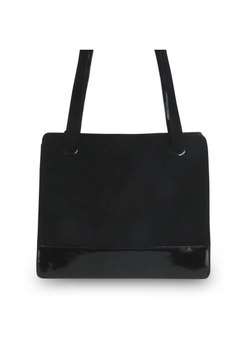 Two-tone bag in canvas and black patent leather