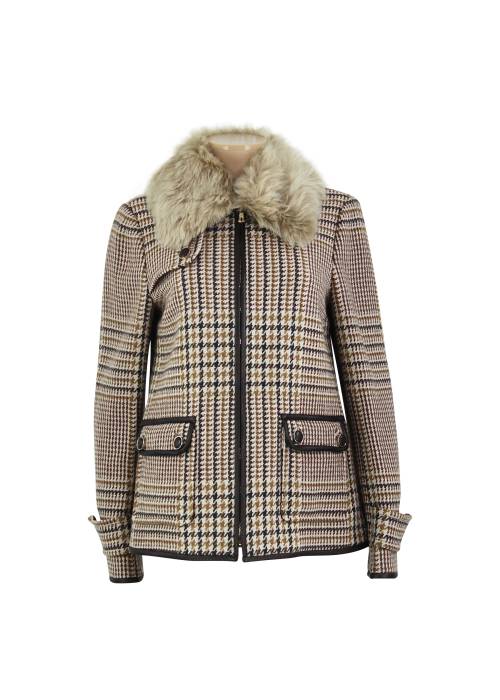 Wool jacket with faux fur collar