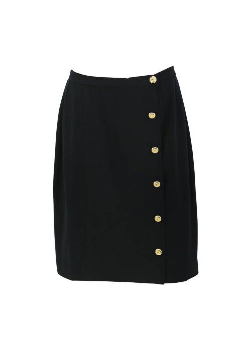 Black wool and silk skirt with gold buttons