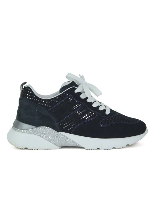 Navy and silver suede sneakers