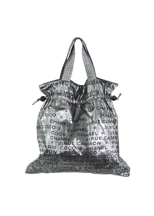 Silver and black tote bag