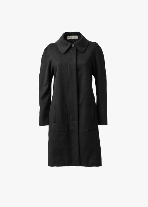 Manteau long noir en cachemire et laine