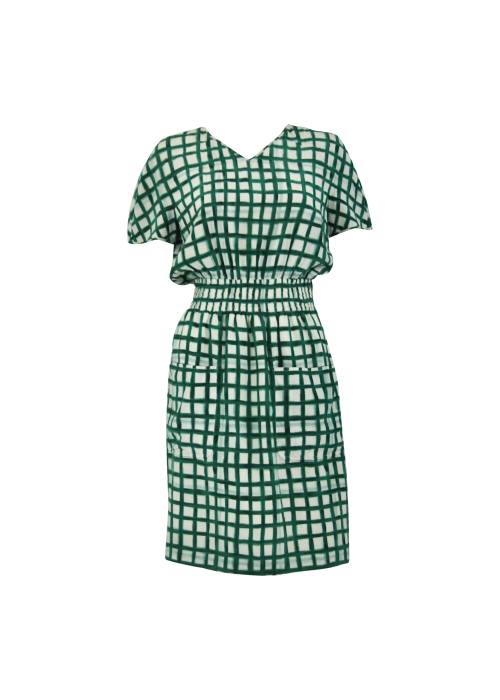 Green and white silk dress