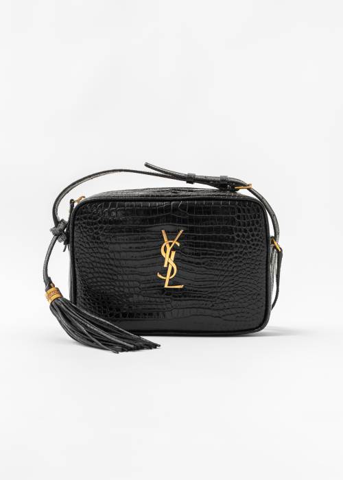 Lou Camera bag in black crocodile-effect leather