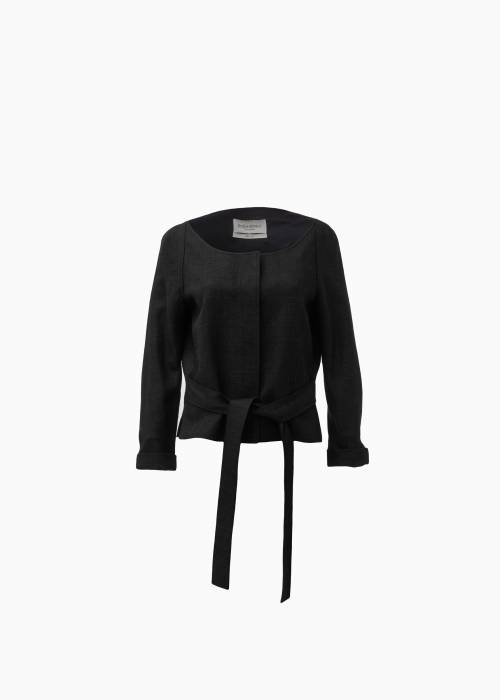 Black silk jacket with belt