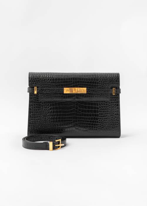 Manhattan bag in black crocodile-effect leather