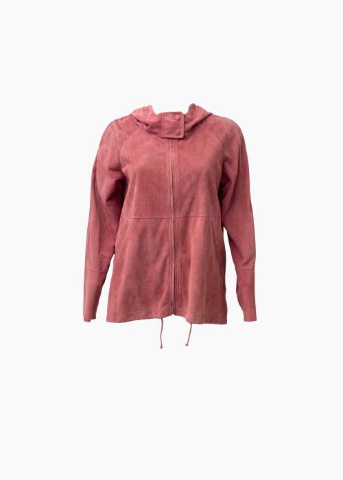 Pink suede jacket with hood