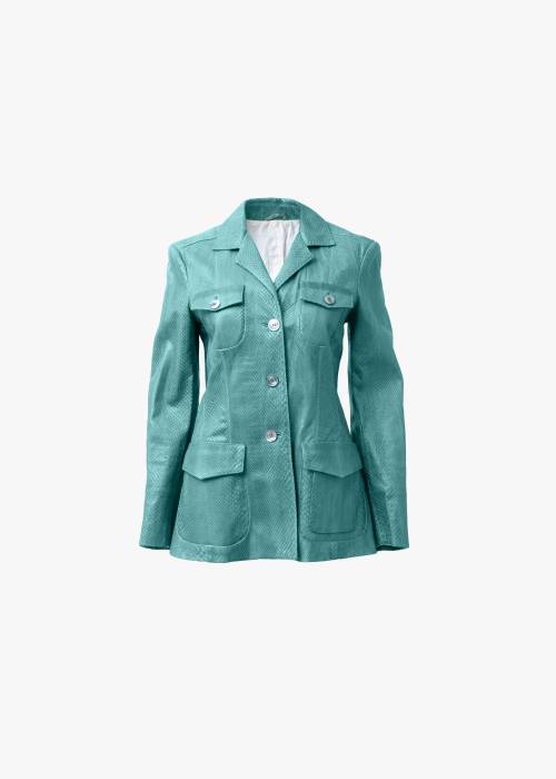 Turquoise leather and cotton jacket