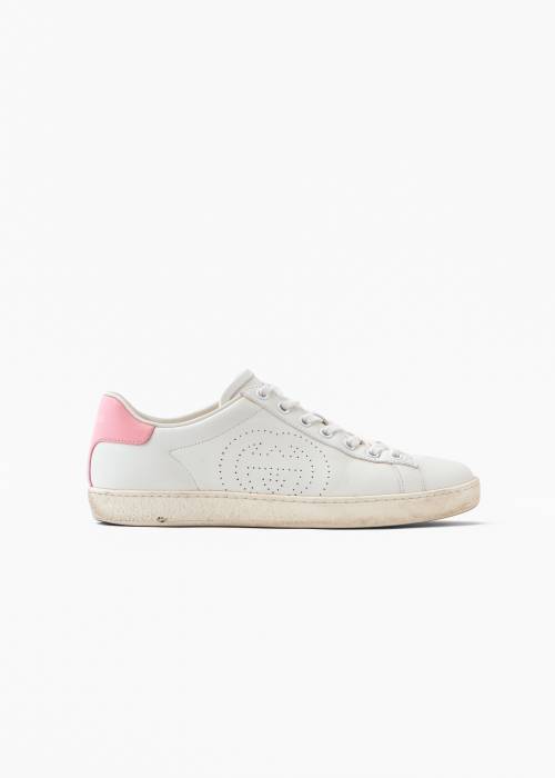 White and pale pink leather sneakers