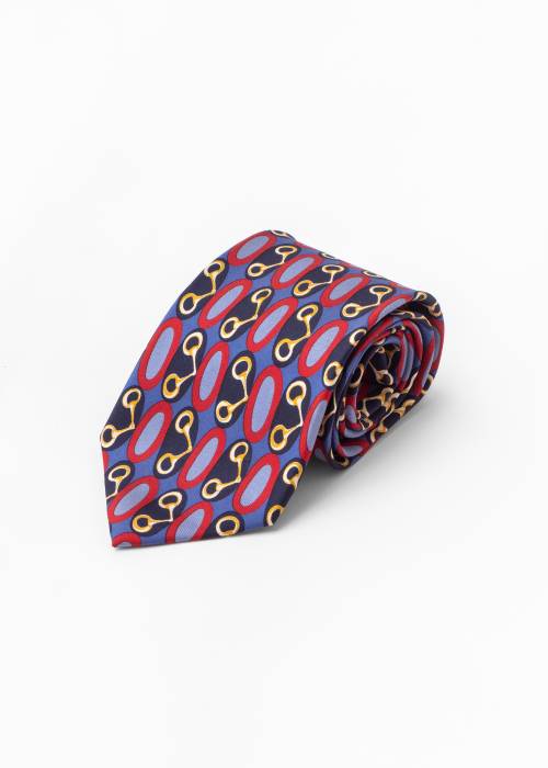 Blue, red, white and gold silk tie