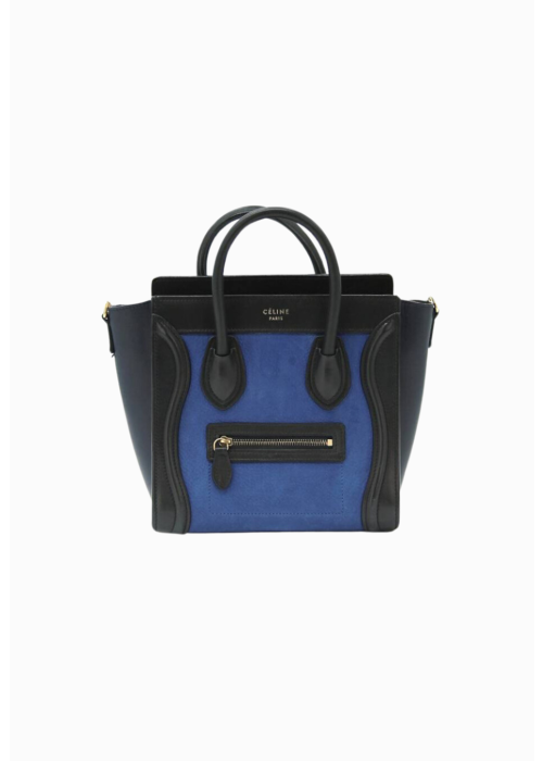 Petit sac Luggage en cuir bi-matière bleu et noir