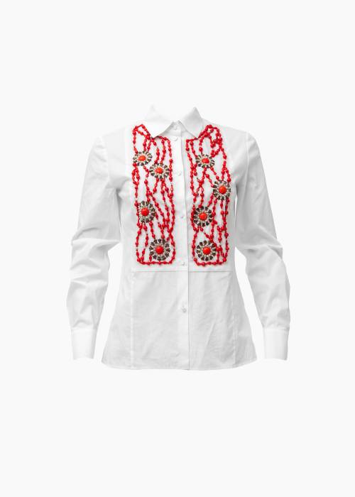 Chemise en coton blanc avec perles rouges