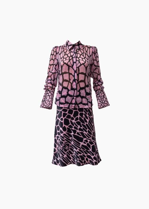 Pink and black silk leopard print set