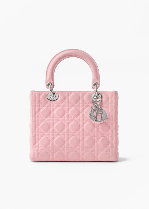 Lady Dior pink bag with silver jewelry