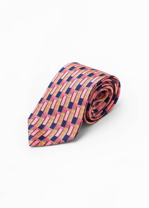 Cravate en soie rose et bleu foncé