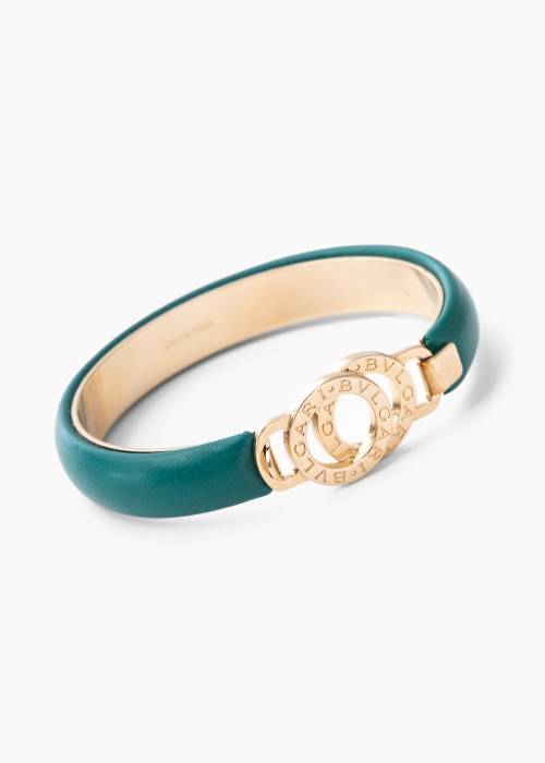 Interlocking bracelet in green leather and yellow gold
