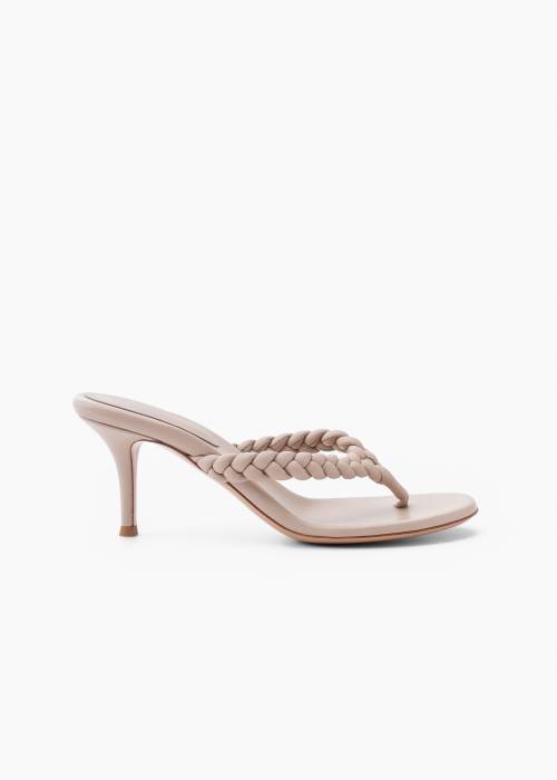 Beige leather heeled sandals