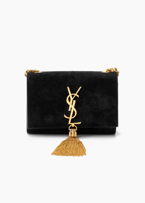 Saint Laurent Kate bag in black suede with gold jewelry
