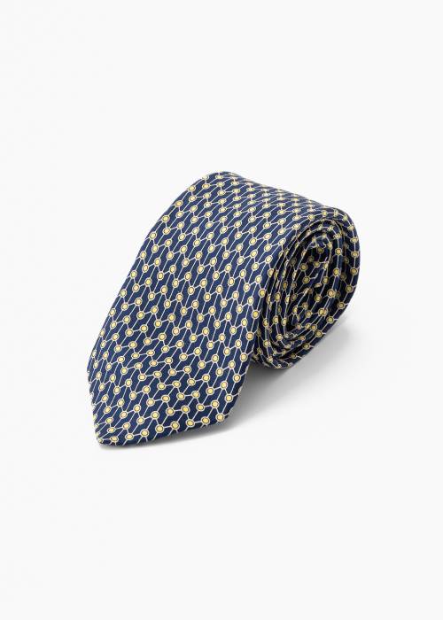 Navy blue and yellow silk tie