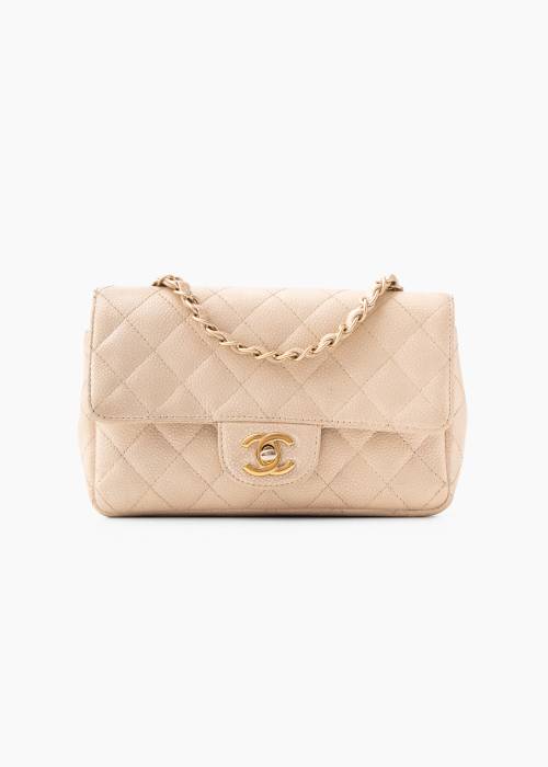 Iridescent beige grained leather bag