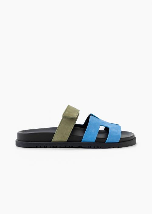 Blue and green suede sandals