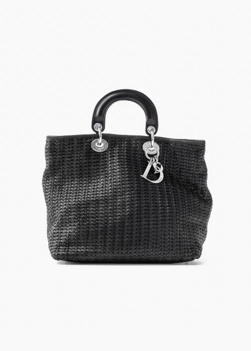 Lady soft black braided leather handbag