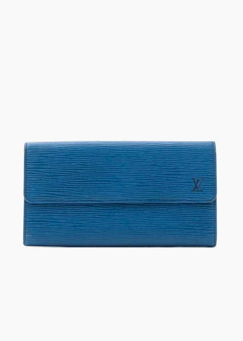 Blue herringbone leather purse