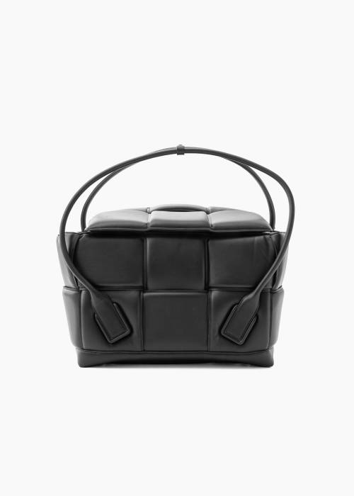 Schwarze Einkaufstasche Arco aus geflochtenem Leder