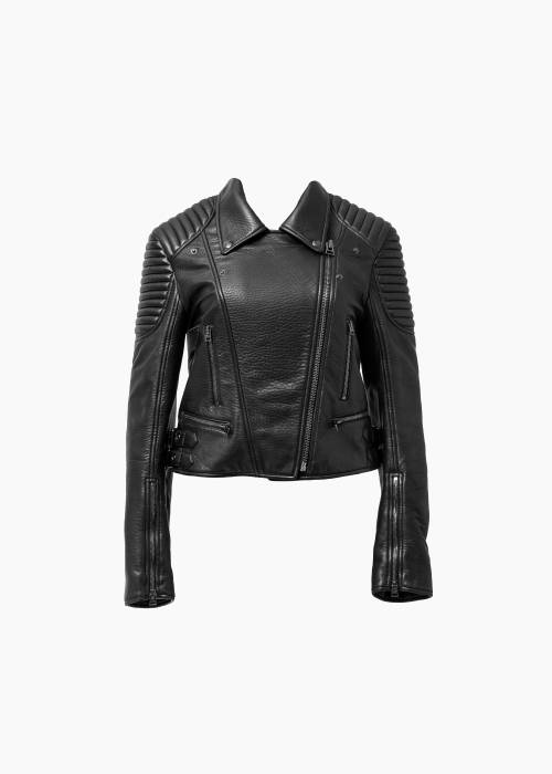 Klassische Bikerjacke aus schwarzem Leder