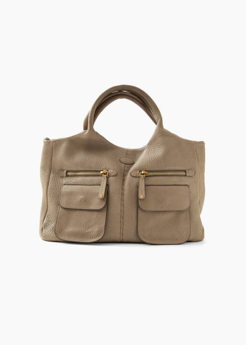 Large beige leather handbag