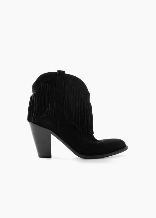 Stylish ankle boots in black suede with bangs