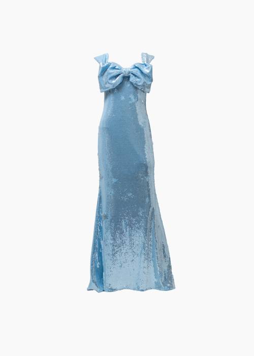 Robe bleue à nœuds ornée de paillettes