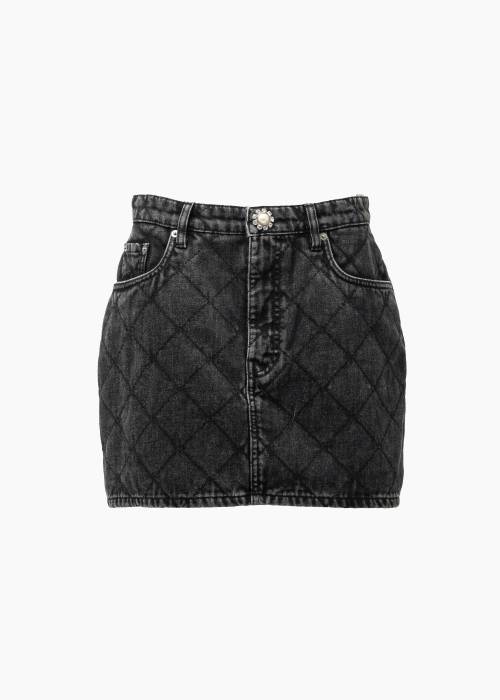 Quilted black denim skirt