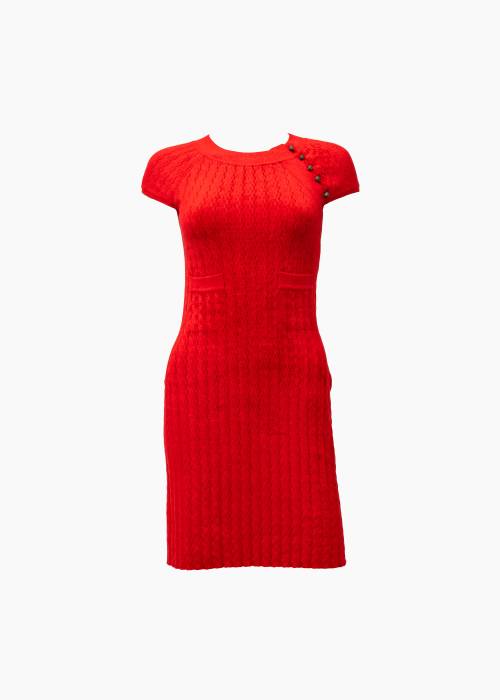 Red midi dress in bouclé knit