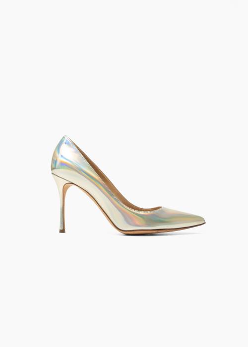 Patent leather holographic pumps