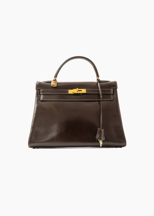 Sac Kelly 32 vintage en cuir box brun