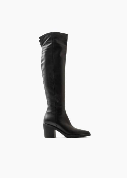 Schwarze Overknee-Stiefel aus Leder