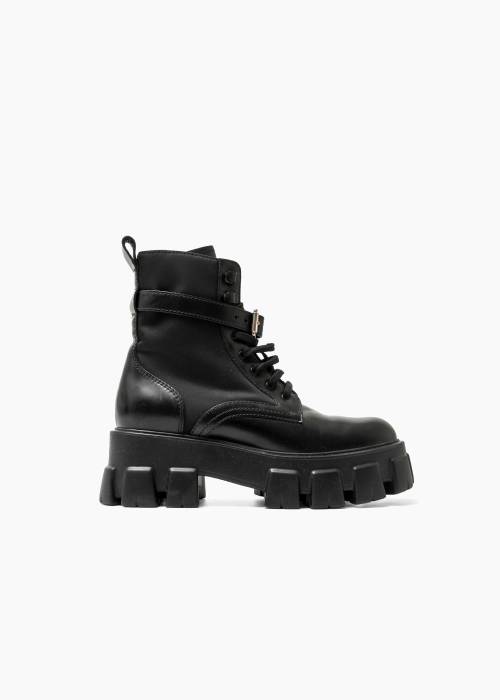 Schwarze Monolith Stiefeletten aus Nylon und Leder